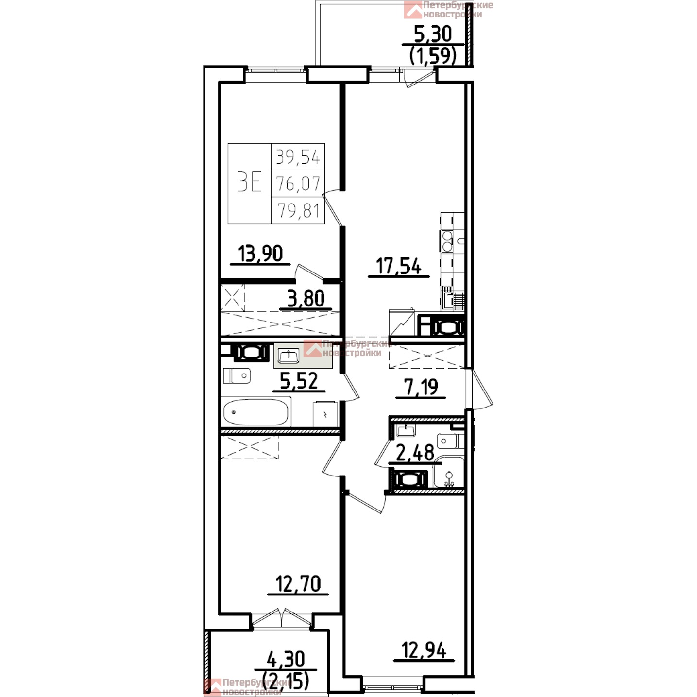 АН «Петербургские Новостройки» | Купить 3 к.кв. 85.67 м2 в новостройке от  застройщика в ЖК IQ Гатчина 3 у метро Купчино, Звездная, Московская